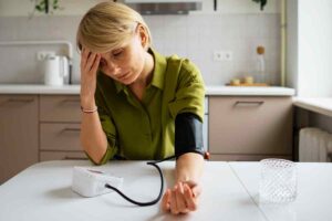 signora che misura la pressione